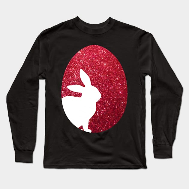 Easter Bunny Silhouette in Red Faux Glitter Easter Egg Long Sleeve T-Shirt by Felicity-K